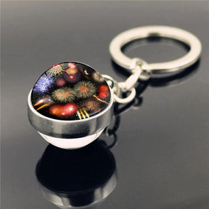 Solar System Art Glass Ball Key Chain Moon Earth Mars Pen