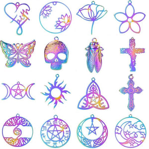 5pcs DIY Rainbow 12 Constellations Sun Moon Star Stainless Steel Charms