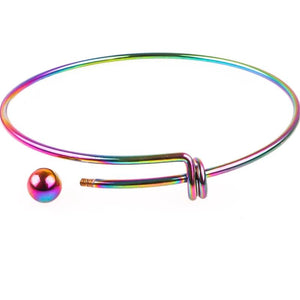 2pcs Rainbow Silver Stainless Steel Open Bangles Bracelets DIY Jewelry Making