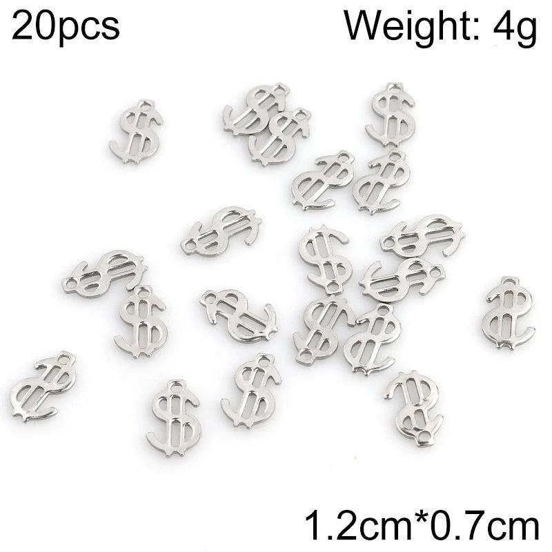 20pcs 12X7mm Stainless Steel $ Dollar Sign Pendant Charms For DIY Jewelry ZU2