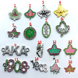 Pink Green Rhinestone Enamel Greek Letter ALPHA 1908 Charm Pendant