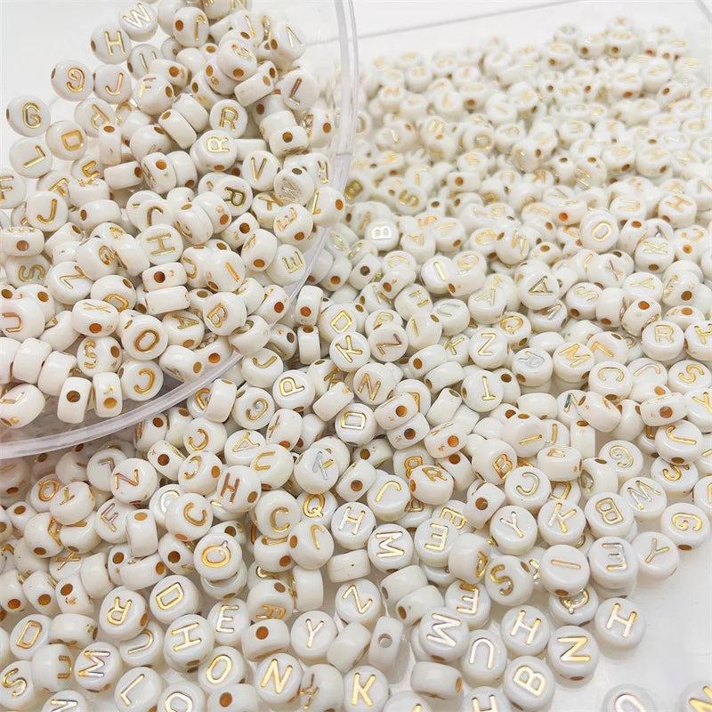 300Pcs Champagne Acrylic Letter Beads 4*7mm for Jewelry Making
