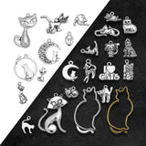 Antique Silver Plated Moon Cat Pet Charm Pendant DIY Jewelry Findings