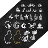 Antique Silver Plated Moon Cat Pet Charm Pendant DIY Jewelry Findings