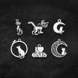 Antique Silver Plated Moon Cat Pet Charm Pendant DIY Jewelry Findings