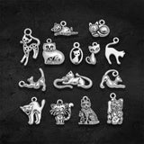 Antique Silver Plated Moon Cat Pet Charm Pendant DIY Jewelry Findings
