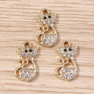 10pcs 13x18mm Cartoon Animal Charms Crystal Cat Charms for Jewelry Making