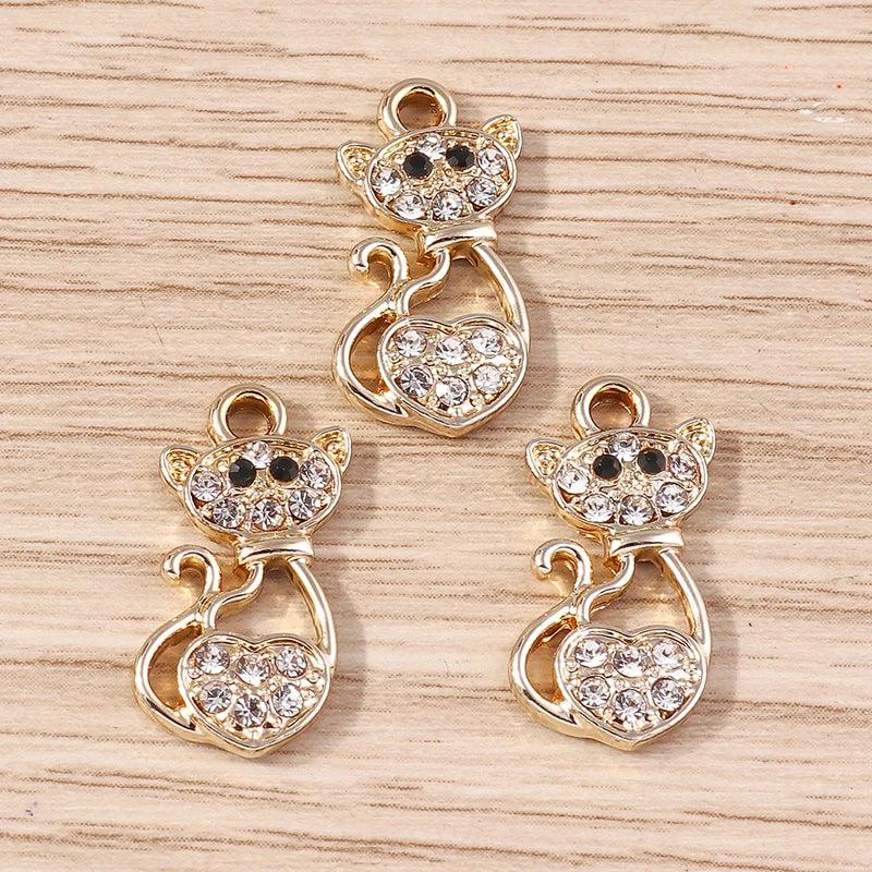 10pcs 13x18mm Cartoon Animal Charms Crystal Cat Charms for Jewelry Making