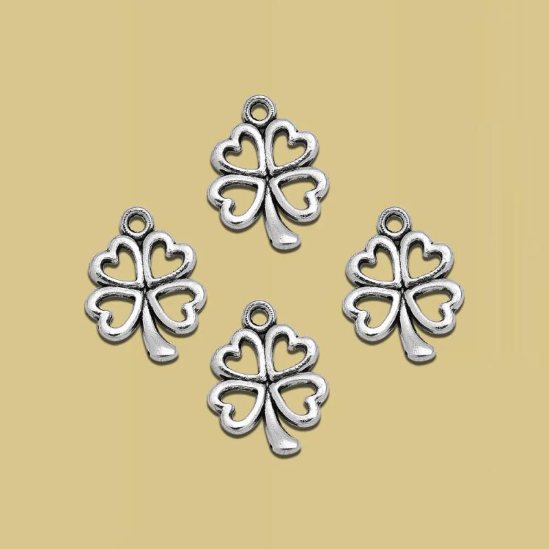 Antique Silver Plated St.Patrick'S Clover Charms Ireland Pendants For Diy