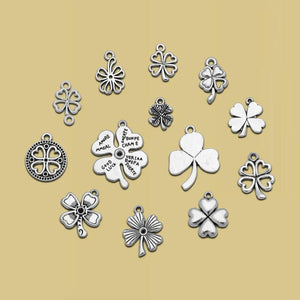Antique Silver Plated St.Patrick'S Clover Charms Ireland Pendants For Diy