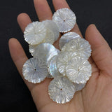 3pcs Mother Pearl Shell Carved Round Flower Earrings