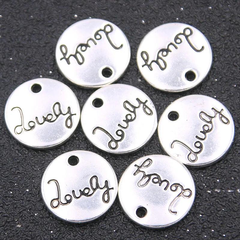 20Pcs Charm Letter Round Pendant Retro Necklace Bracelet Jewelry Accessories
