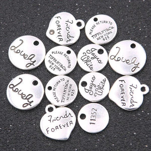 20Pcs Charm Letter Round Pendant Retro Necklace Bracelet Jewelry Accessories