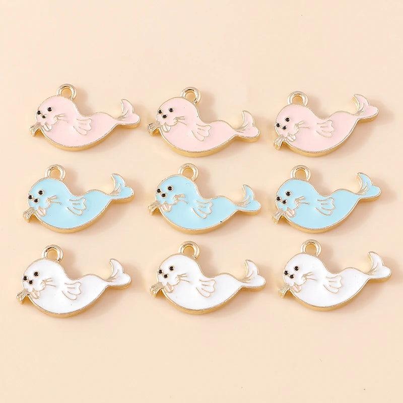 10pcs Cartoon Enamel Seal Charm for Jewelry Making