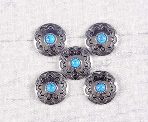 10PC 30MM Turquoise Flower Western Bridle Tack Silver decoration