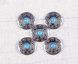 10PC 30MM Turquoise Flower Western Bridle Tack Silver decoration