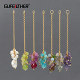 18k Plated Copper DIY Pendant with Natural Stone, 2pcs/lot