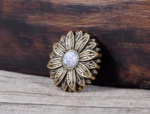 30MM Turquoise Flower Leathercraft Concho Antique Brass Screwback