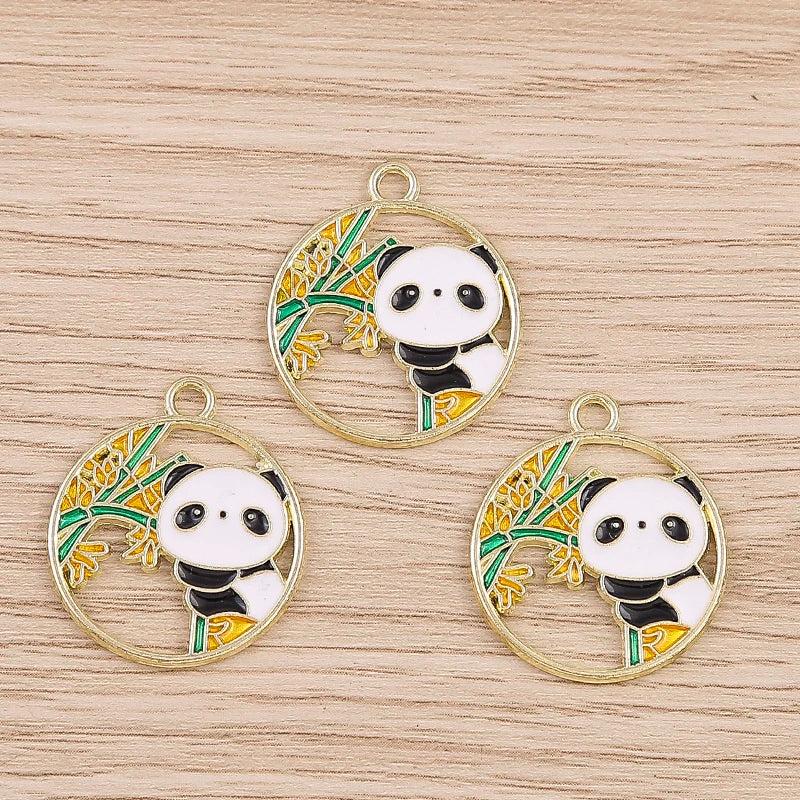 10pcs Cute Panda Bamboo Charms Pendants for DIY Jewelry Making