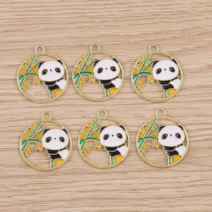 10pcs Cute Panda Bamboo Charms Pendants for DIY Jewelry Making