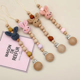 1Pcs Baby Beech Teether Pacifier Chain Safe Cartoon Animal Wood Pacifier Clips