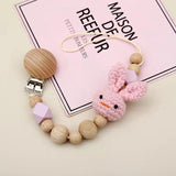 1Pcs Baby Beech Teether Pacifier Chain Safe Cartoon Animal Wood Pacifier Clips
