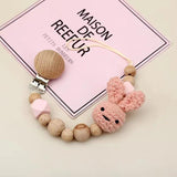1Pcs Baby Beech Teether Pacifier Chain Safe Cartoon Animal Wood Pacifier Clips