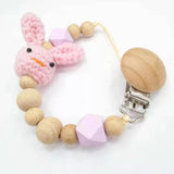 1Pcs Baby Beech Teether Pacifier Chain Safe Cartoon Animal Wood Pacifier Clips