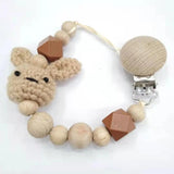 1Pcs Baby Beech Teether Pacifier Chain Safe Cartoon Animal Wood Pacifier Clips