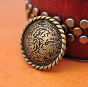 10X Antique Brass Flower Engraved Concho Set