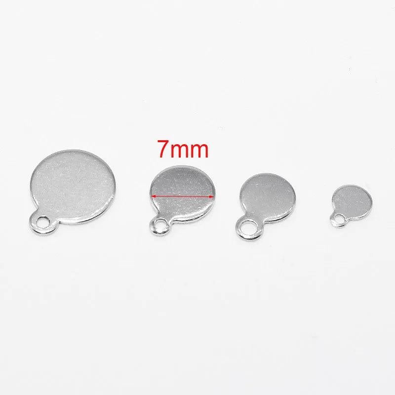 50pcs Stainless Steel Round Dog Tag Charms for DIY Jewelry Making