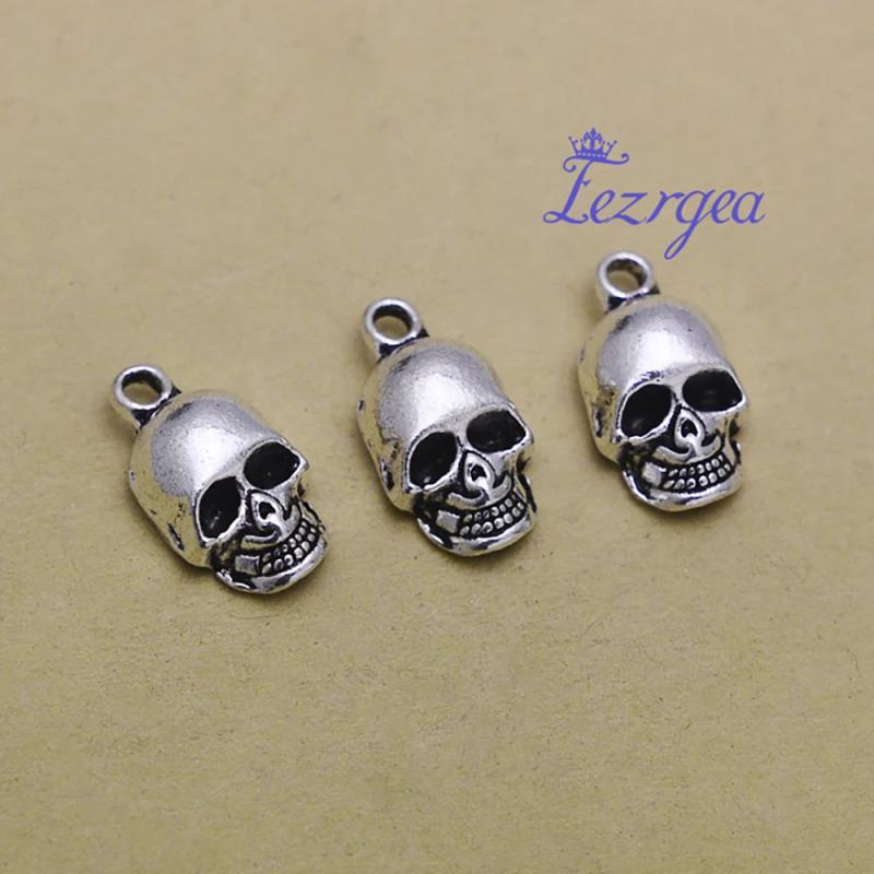 15pcs 3D Skull Head Charms Halloween Pendants DIY Jewelry Supplies