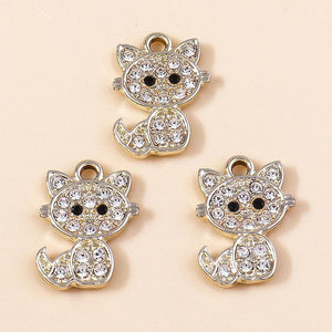 10pcs Crystal Cat Charms for Jewelry Making