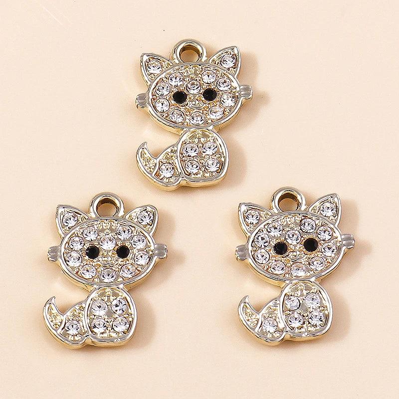 10pcs Crystal Cat Charms for Jewelry Making