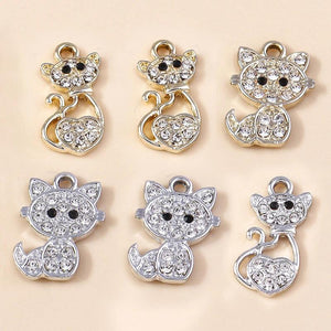 10pcs Crystal Cat Charms for Jewelry Making