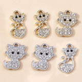 10pcs Crystal Cat Charms for Jewelry Making