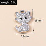 10pcs Crystal Cat Charms for Jewelry Making