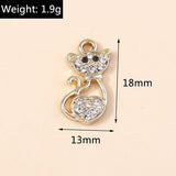 10pcs Crystal Cat Charms for Jewelry Making