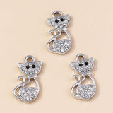 10pcs Crystal Cat Charms for Jewelry Making