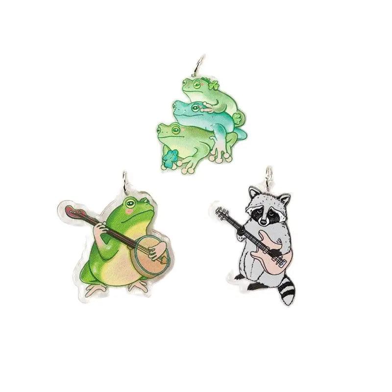 6Pcs Frog Charms Acrylic Banjo Raccoon DIY Making