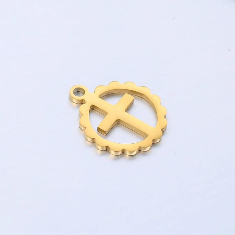 5pcs Stainless Steel Lace Round Jesus Crosses Pendant