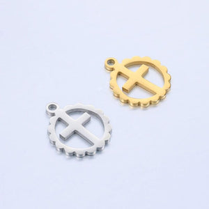 5pcs Stainless Steel Lace Round Jesus Crosses Pendant
