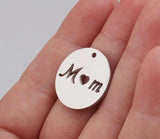 5pcs DIY 15mm Stainless Steel MOM Letter Round Pendant Mirror Polished Charm