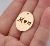 5pcs DIY 15mm Stainless Steel MOM Letter Round Pendant Mirror Polished Charm