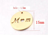 5pcs DIY 15mm Stainless Steel MOM Letter Round Pendant Mirror Polished Charm