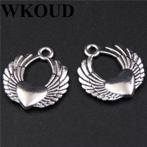 15pcs Silver Plated Heart with Angel Wings Charms for DIY Bracelet Necklace