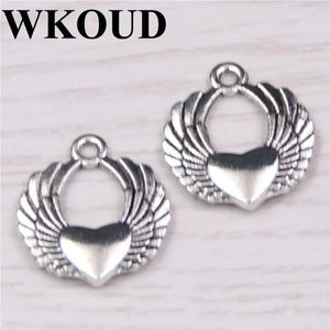 15pcs Silver Plated Heart with Angel Wings Charms for DIY Bracelet Necklace
