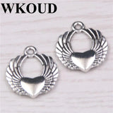 15pcs Silver Plated Heart with Angel Wings Charms for DIY Bracelet Necklace