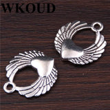15pcs Silver Plated Heart with Angel Wings Charms for DIY Bracelet Necklace