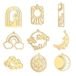 5pcs Stainless Steel Star Moon DIY Charms Necklace Pendant